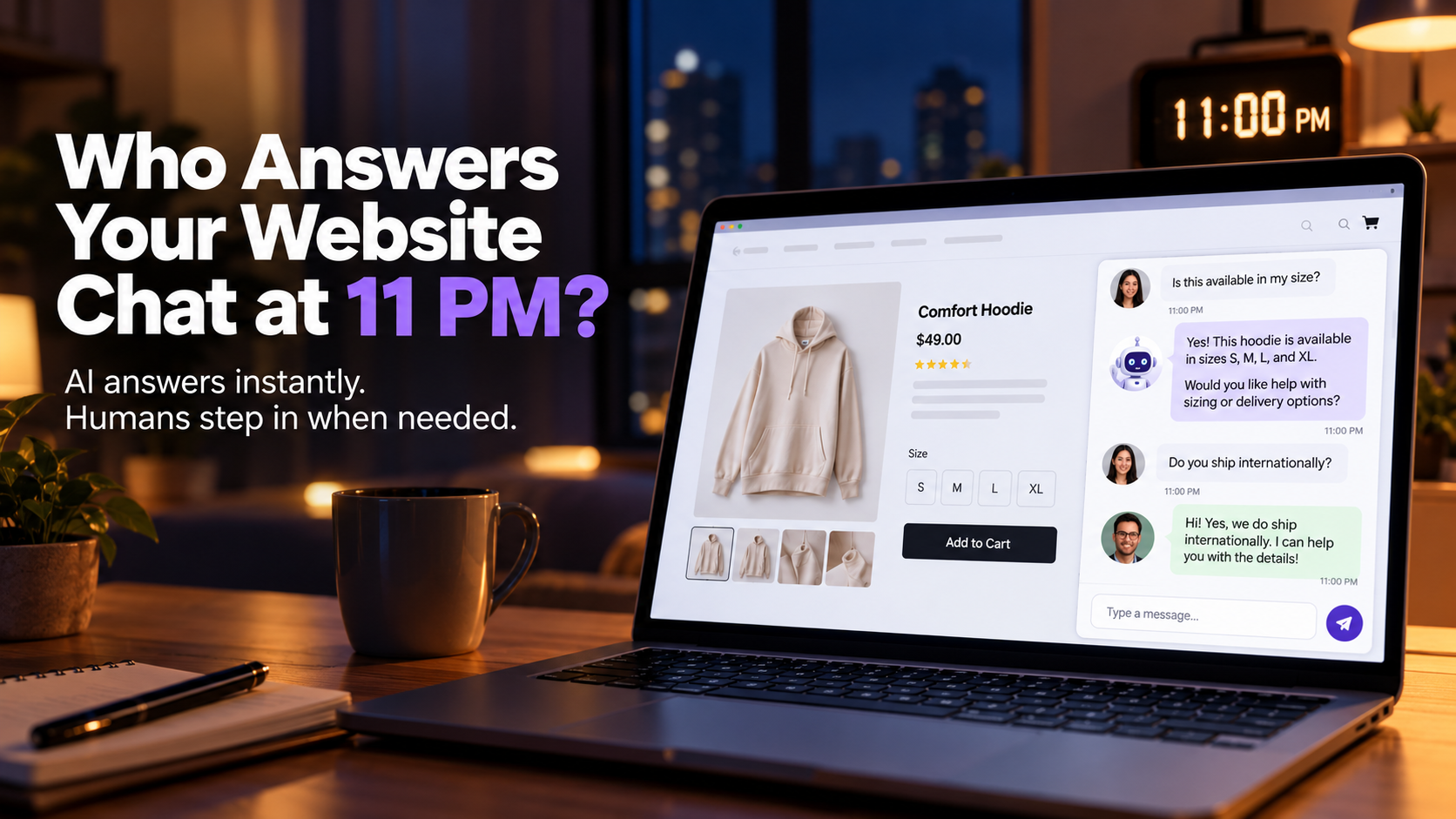 A business customer service agent seamlessly taking over an AI chat conversation with a customer.