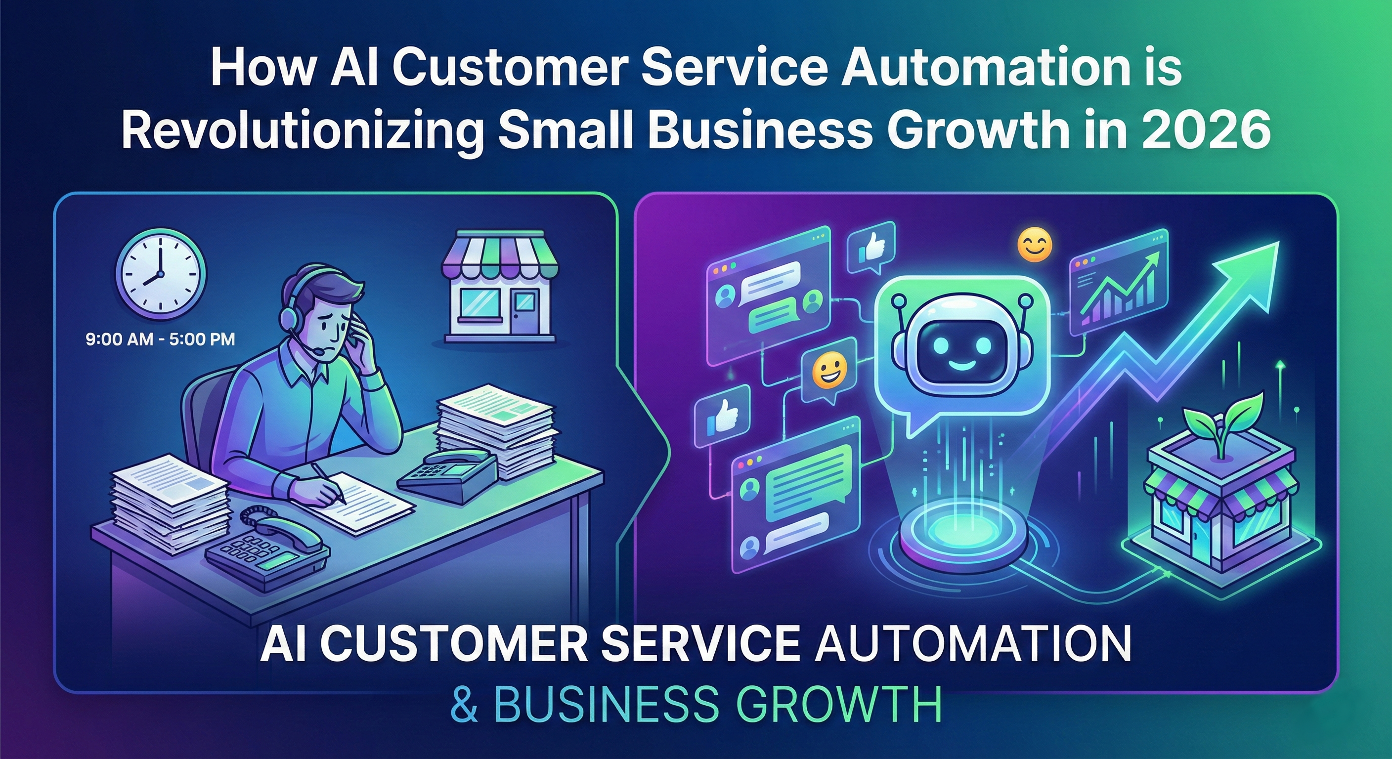Infographic showing AI chatbot automating customer support and lead generation.