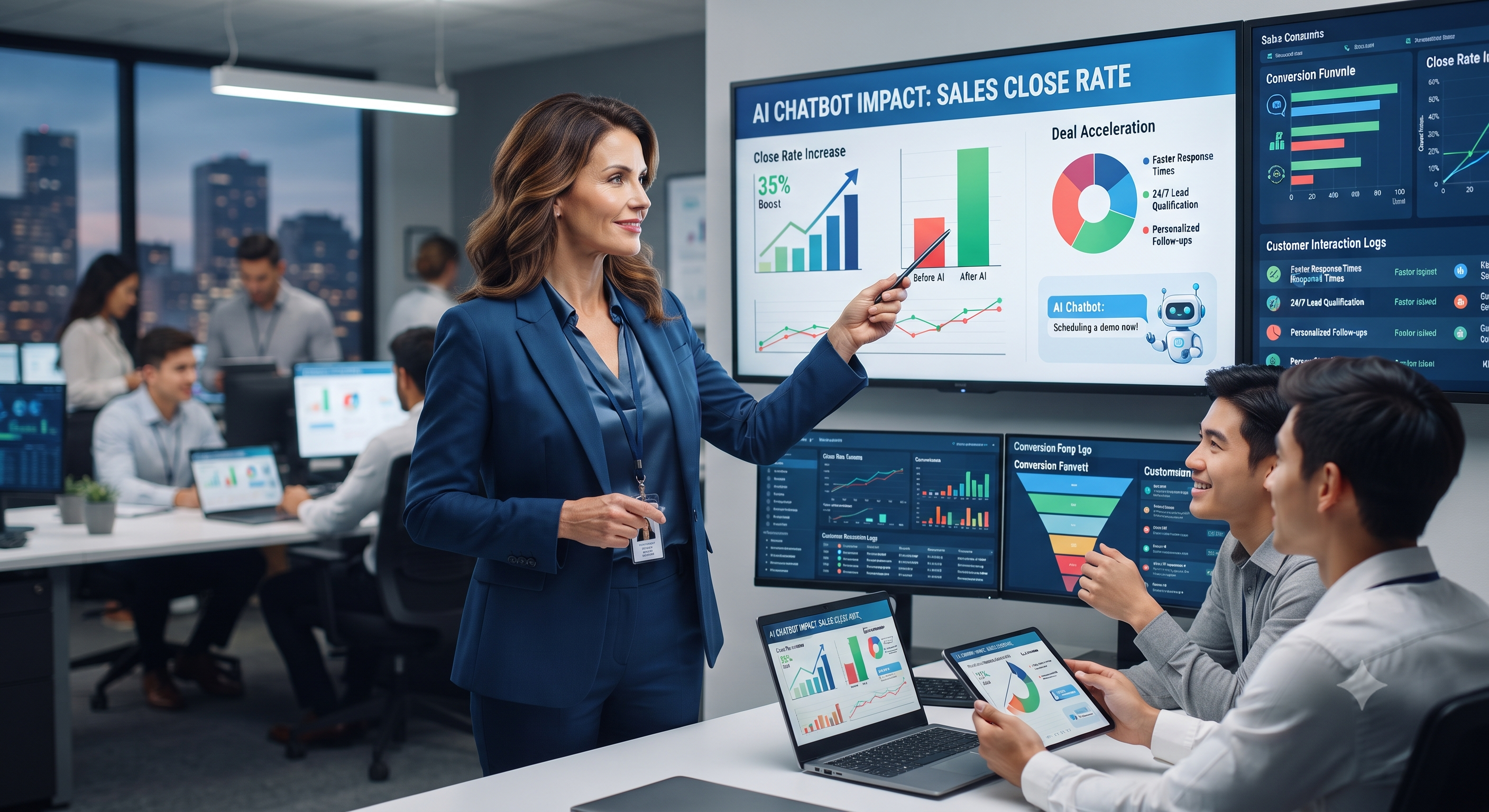 Dashboard view of Hybrid Reply AI chat software demonstrating increased sales conversion rates with automated customer interactions.